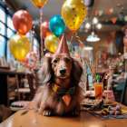 Dachshund adult dog at birthday party Art Print